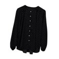 thumbnail image 3 of Camisa de punto redondo para mujer, manga larga, cuello en V, botones, ajuste holgado, blusa ligera para oficina, 3 of 8
