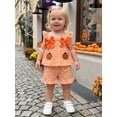 thumbnail image 4 of RUINIXCW Toddler Bbay Girl Halloween Outfits Toddler Girls Summer Fall Clothes Pumpkin Ghost Bat Embroidery Plaid Gingham Fly Sleeve Shirt Tops Shorts Set, 4 of 9