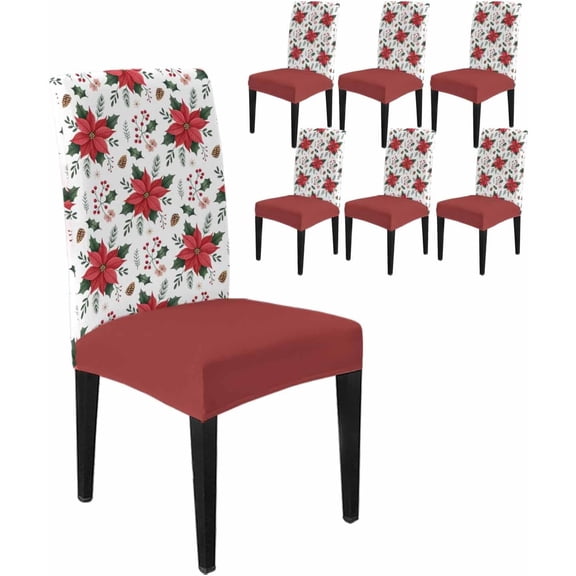 Chair Covers for Dining Room Set of 6,Watercolor Farm Red Flowers Stretch Seat Protector Removable Washable Chairs Slipcovers for Kitchen Banquet Wedding Hotel,Pine Fruit Country Floral