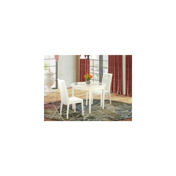 Kitchen Table Set - 3 Piece Round Dining Table & 2 Linen White Chairs