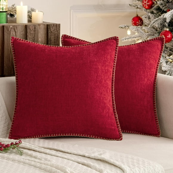 Fundas de almohada decorativas MIULEE, 61 x 61 cm, chenilla roja, paquete de 2