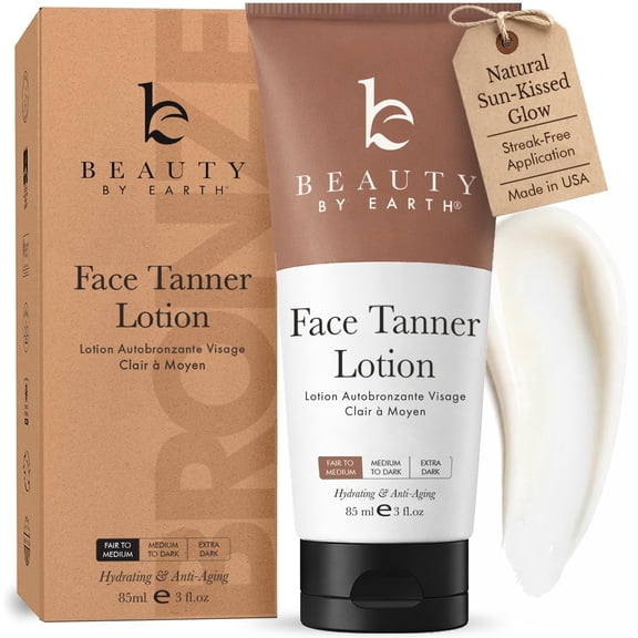 Beauty by Earth Self Tanner for Face with Organic & Natural Ingredients, Sunless Fake Tanning Lotion Fair to Medium