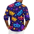 thumbnail image 3 of Fgvctg Mens Mardi Gras Shirts Carnival Party Long Sleeve Button Down V Neck Shirts Collared Dressy Blouse Mask Print Oversized Business Casual Tops Royal Blue 4XL, 3 of 6