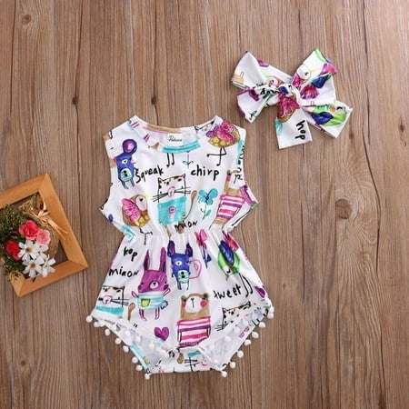 

Infant Baby Girls Clothes Painting Jumpsuit Romper Bodysuit Headband Outfit Cute