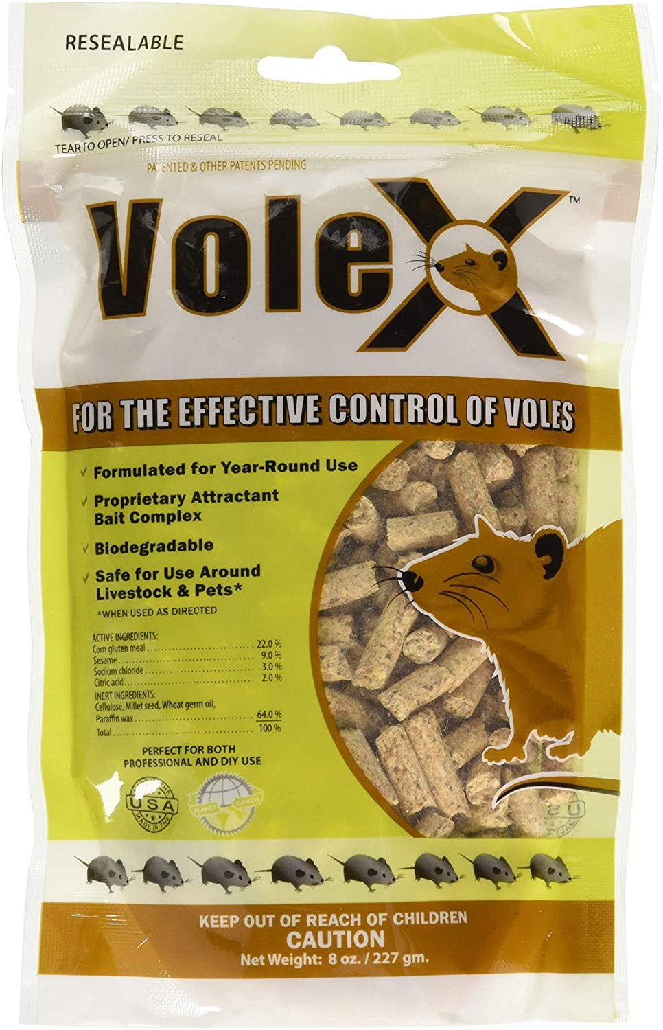 RatX EcoClear Products 620205, VoleX All-Natural Non-Toxic Humane Pellets, 8 oz. Bag Vole Killer