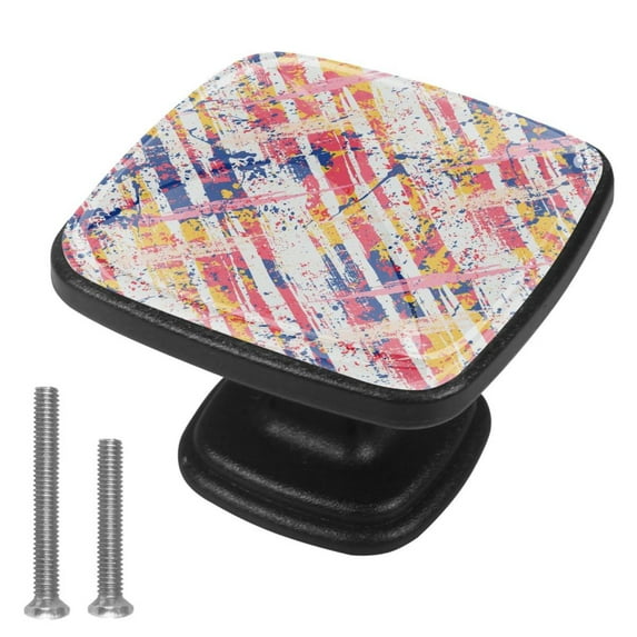 4 Pcs Cabinet Handle Drawer Pulls Brushstrokes Stripes Knobs with Screws Square Furniture Office Cabinet Knob Decoration