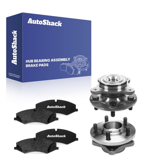 AutoShack Front Ceramic Brake Pads & Hub Bearing Assemblies for Land Rover, LR4 2010-2016 Range Rover Sport 2010-2013, AWD 4WD V6 3.0L V8 5.0L - 5-Lug, Without ABS