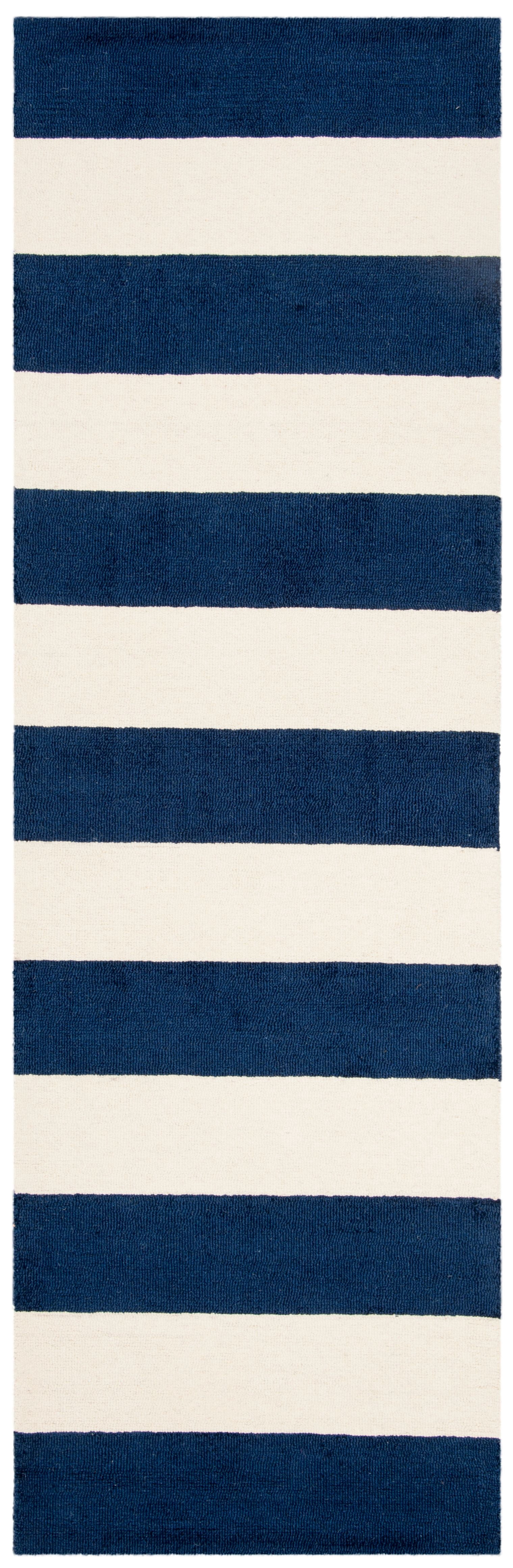 SAFAVIEH Kids Rugby Striped Wool Runner Rug, Navy/Ivory, 2'6" x 8'