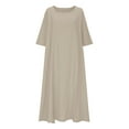 thumbnail image 4 of Women Cotton Linen Maxi Dress Half Sleeve Loose Fit Summer Lounge Long Dresses Trendy 2025 Crewneck Vacation Outfits, 4 of 6