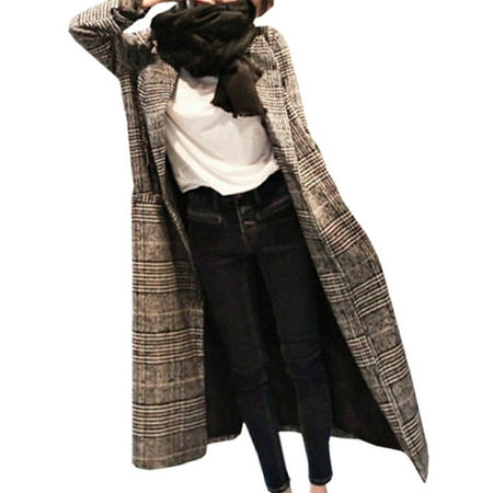 Plaid Wool Bomber Fancyleo Women Plaid Long Coat Long Sleeve Wool Loose Coat Outwear Women Winter Autumn Trench Coats Big Size ()