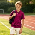 thumbnail image 5 of School Uniform Performance Polo Shirts for Boys Short Sleeve Button Up Collared Polo Shirt with Pocket Moisture Wicking Golf Shirt Kids Youth Casual Dry Fit Athletic Clothes,Dark Purple 130(7-8Y), 5 of 6