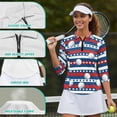 thumbnail image 6 of Binienty Patriotic Women Sport Cloth Golf Tennis Shirts 3/4 Sleeve Sport Shirts Soft and Comfortable Lightweight with Collar Shirt Fit Plain for Golf,Tennis,Running,Gym, 6 of 7