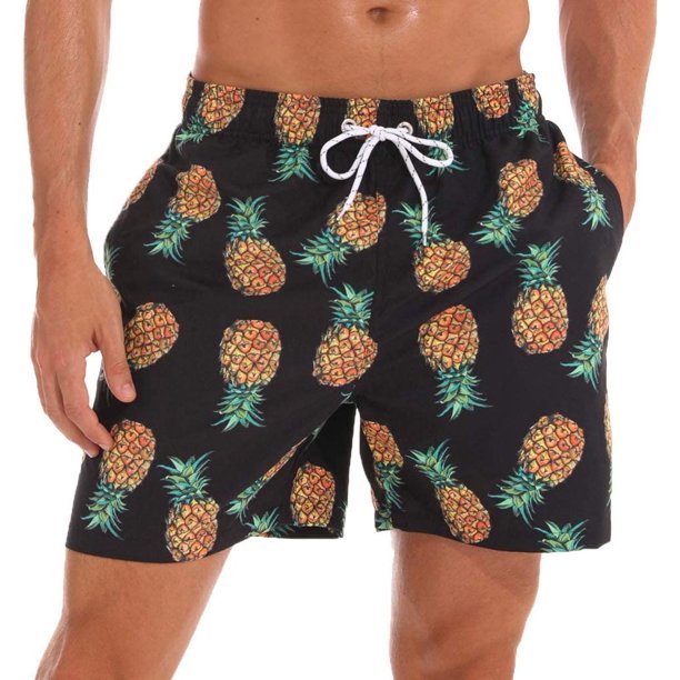 Xishao Traje de Baño Hombre Estampado Bañador Corto para Playa Natación Piscina Secado Rápido con Forro de Mallas Piña negra M Piña negra M Xishao ropa