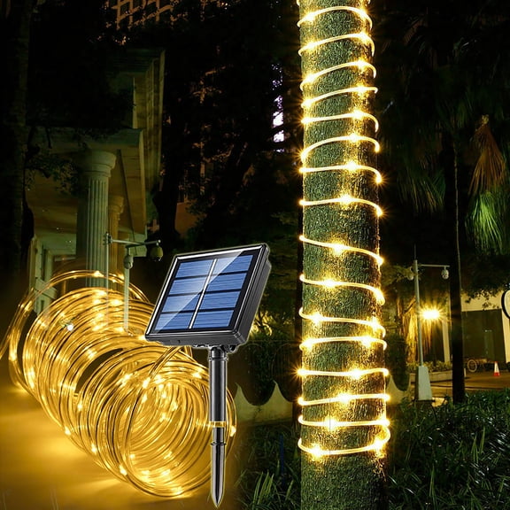 PUCACHI 100 LED Outdoor Solar String Lights 39ft Waterproof Fairy Lights with 8 Modes and Auto On/Off, Warm White Light for Garden, Patio, Wedding, Christmas Decoration
