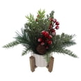 thumbnail image 5 of Mainstays 11" Decorative Tabletop Christmas Artificial Tree with Red Berries & Pine in White Ribbed Ceramic Planter on Wooden Stand, 5 of 6