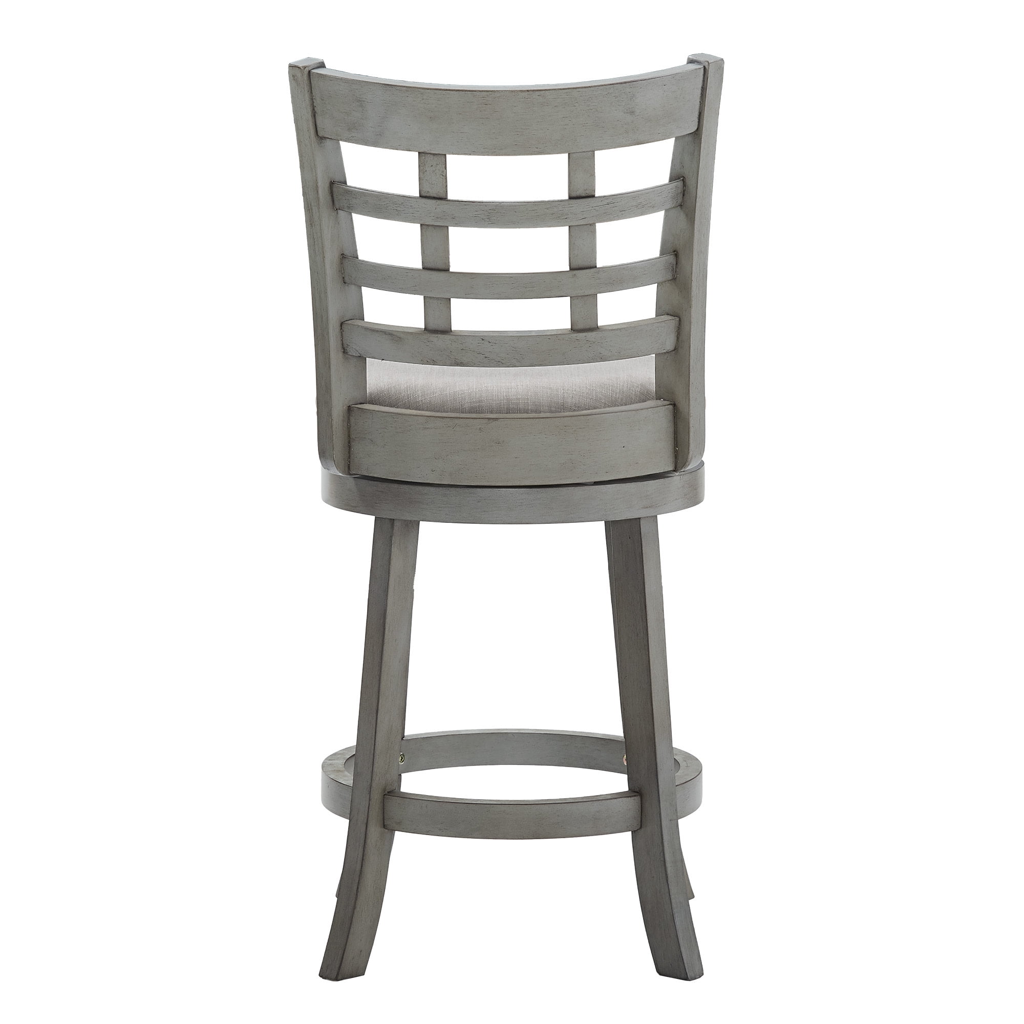Weston Home Shapel Window Back 24"H Swivel Counter Height Stool, Antique Grey Finish, Grey Linen