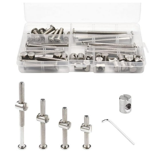 Crib Screws Hardware Replacement Kit - M6x40/50/60/70/80 mm Hex Drive Socket Cap Screws Barrel Nuts,16 Set Bolts &Barrel Nuts Set