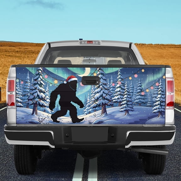 Lotusprinthandmade Bigfoot Christmas Tailgate Wrap 24 x 58 in Truck Decal