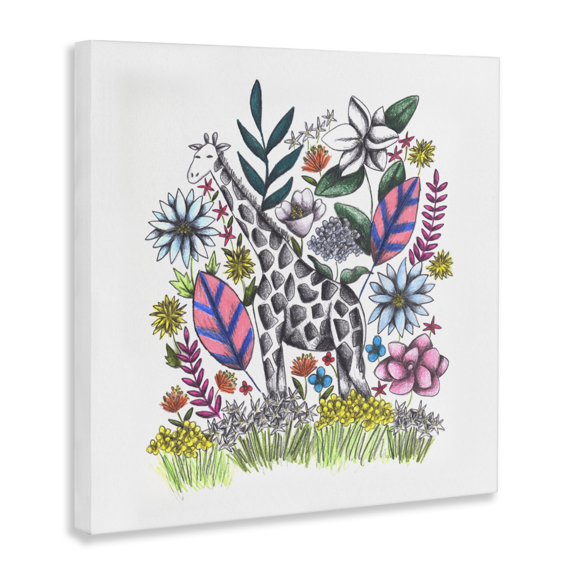 Giraffe in Midst of Flowers Canvas Wall Art, design by Cecilia Battaini