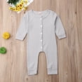 thumbnail image 5 of Franhais Unisex Infant Long Sleeve Romper Solid Color Ribbed Knit Button Jumpsuit O Neck One Piece Pajama Newborn Baby Casual Outfits, 5 of 8