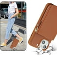 thumbnail image 3 of iPhone 14 Phone case Wallet with Zipper Card Holders for Women, iPhone 14 Case Wallet with Credit Card with Ring Kickstand Zipper Stand Case for iPhone14 - Brown, 3 of 18