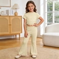 thumbnail image 5 of Childrens Outfits Elastic Short Sleeve Top Flared Pants Two Piece Girls Clothing Sets,Light Yellow,Size 12 -24 Months, 5 of 6