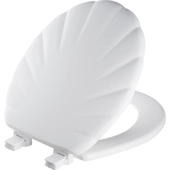 Mayfair Sculptured Shell Toilet Seat, Easy Clean Hinges with Durable Wood Seat, Made in USA, Round, White