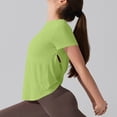 thumbnail image 4 of Yoga Workout Short Sleeve Tees for Women Crewneck Ruched Back Cutout Loose Tunic Tops Lightweight Quick Dry Athletic Shirts Activewear Green, 4 of 7