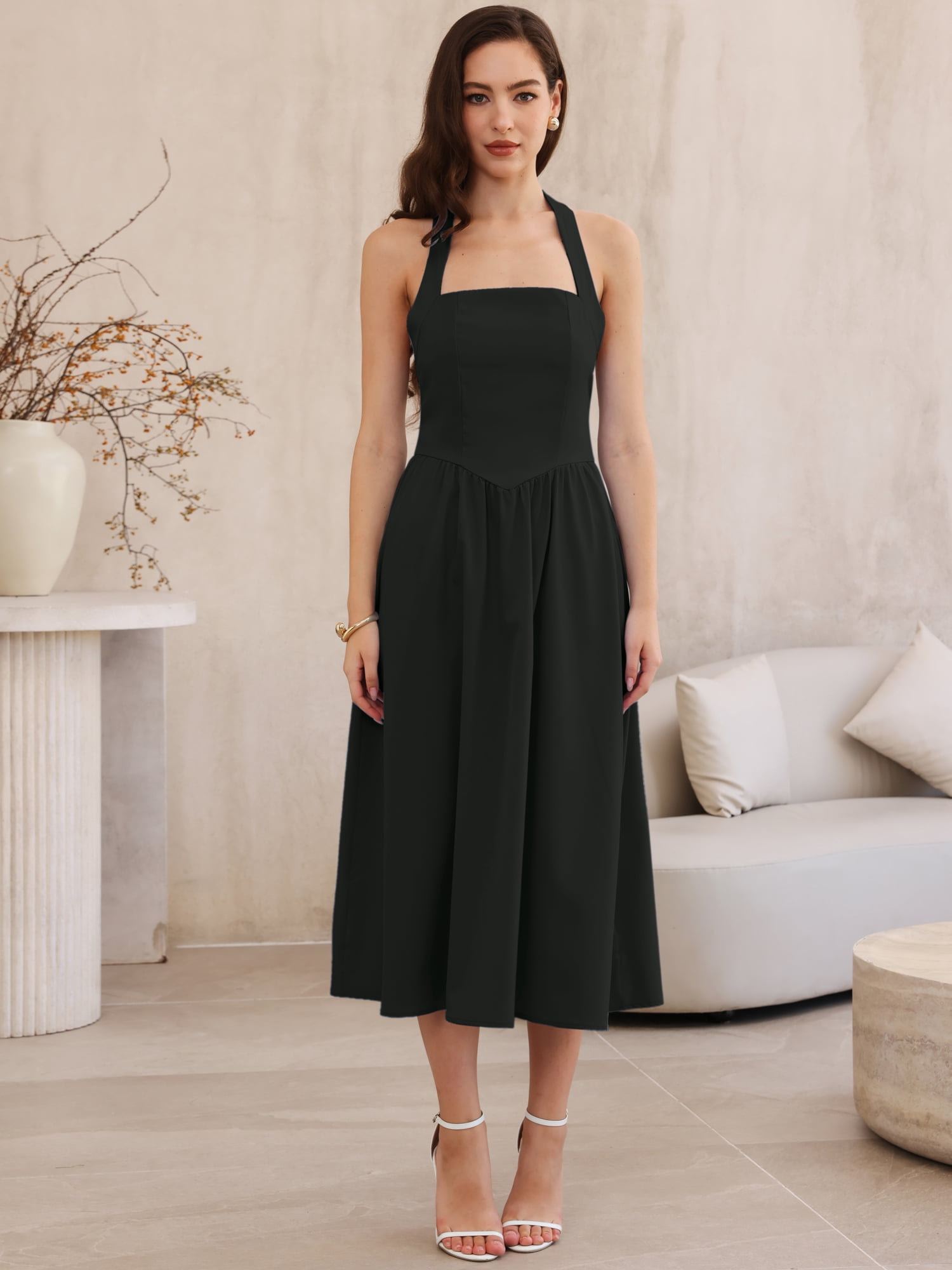 DARING DIVA Women's Off Shoulder Halter Corset High Waist Dresses S Black