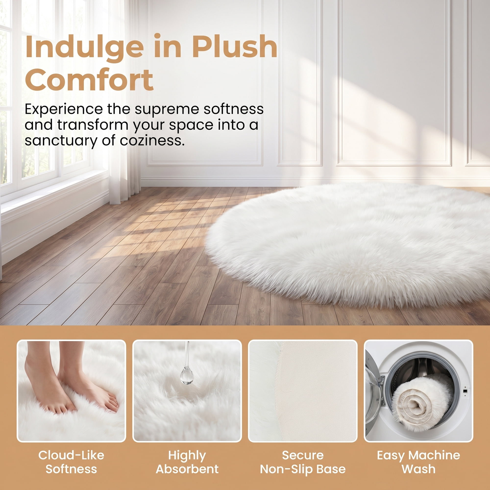 Unique Bargains Shaggy Round Area Rug Fluffy Non-Slip Fuzzy Carpet 28" x 28" White