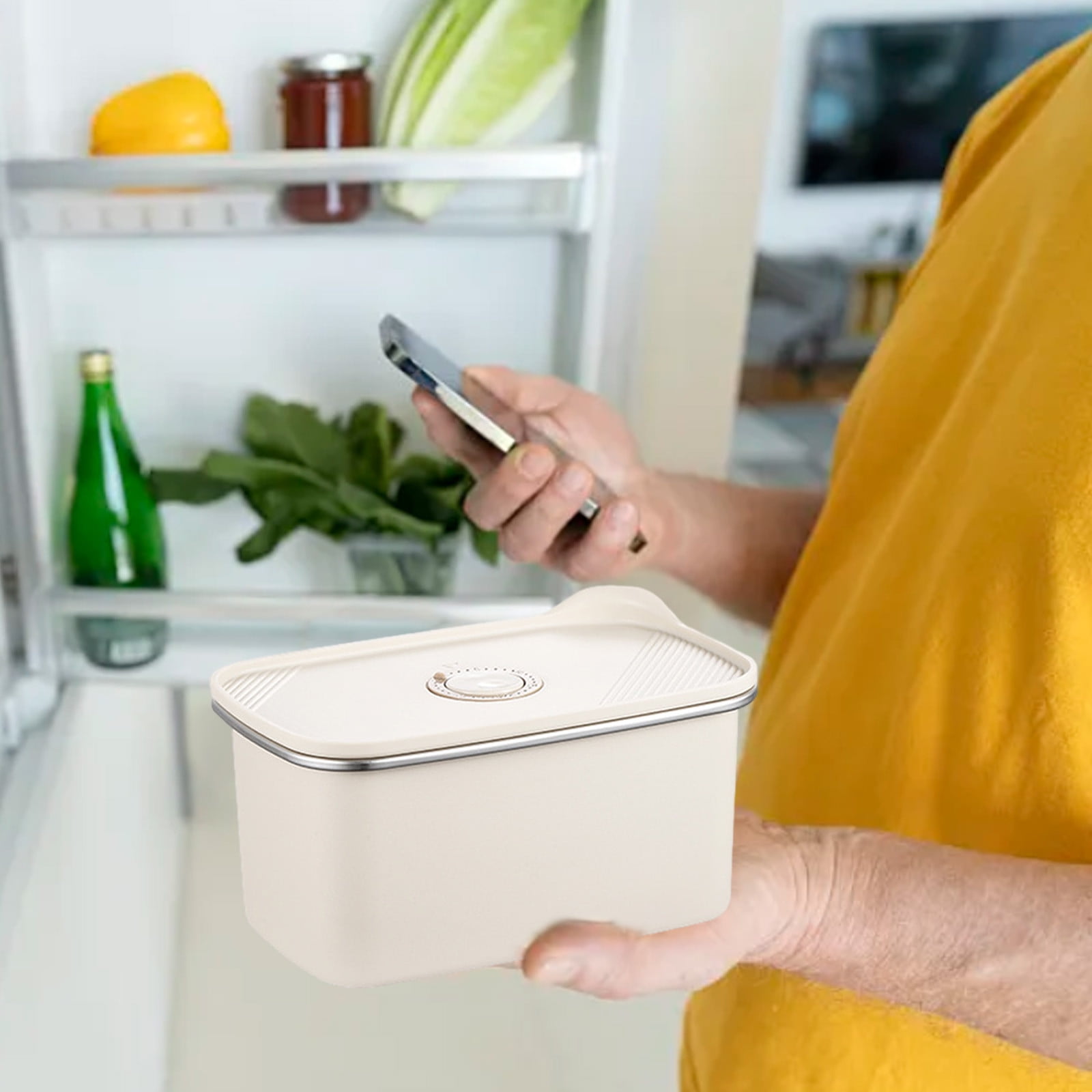 Microwaveable Stainless Steel Airtight Food Storage Container | Leak-Proof Odor-Free Lunch Box | BPA-Free 403 Steel | Stackable Bento for Meal Prep | 1 Pc | Beige | 23.5x19.1x9.6 cm