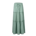 thumbnail image 5 of Kixjoy Maxi Skirts for Women Elastic High Waisted Maxi Skirt Casual Drawstring A-Line Tiered Skirt Festival Basic Cozy Fashion Outfits for Women, Green S, 5 of 7