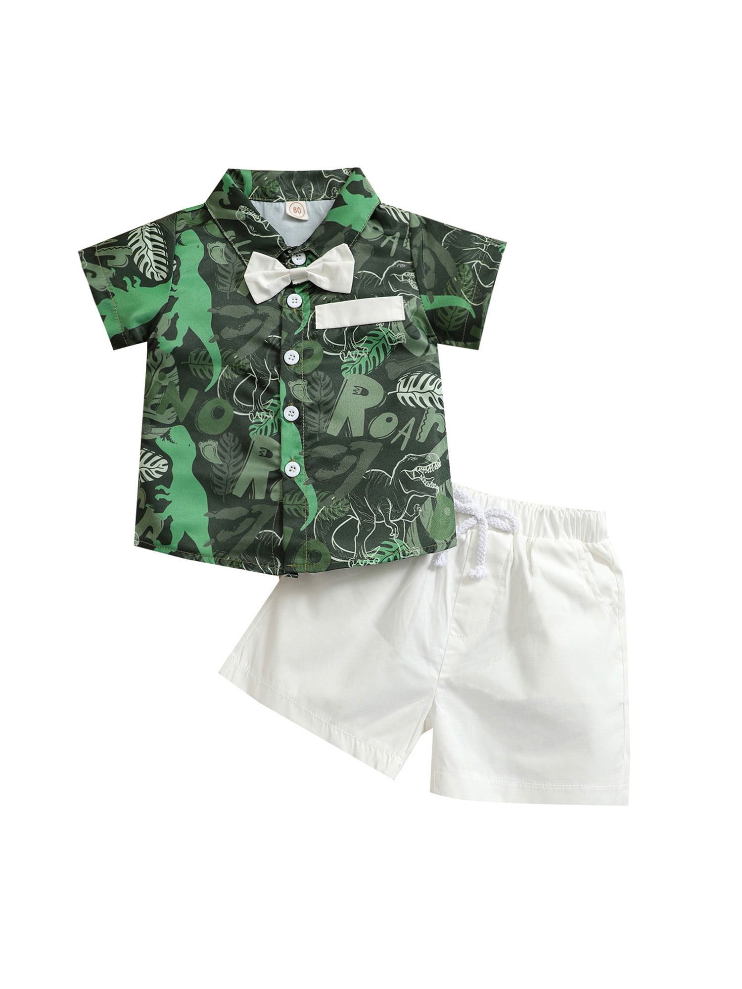 Toddler Boy Shirt Suit Animal Dinosaur Print Short Sleeve Button Shirt Clothes Set Gentleman Clothes Shorts 2 Piece Outfits for Summer 