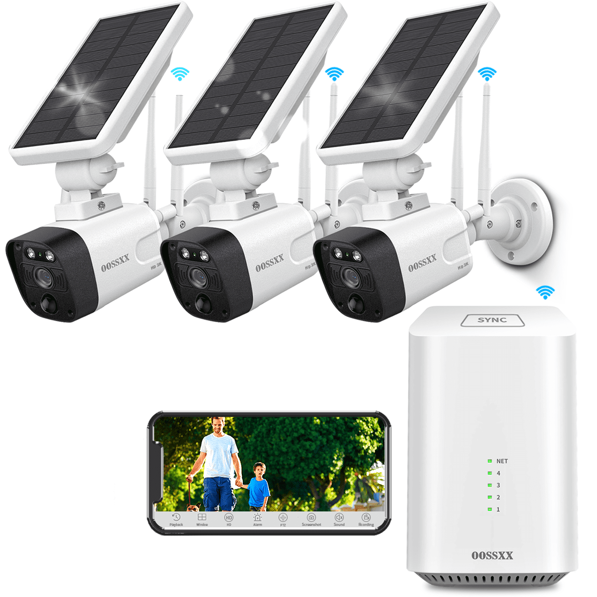 OOSSXX Solar Security Cameras Wireless Wifi ,3 Packs 4.MPSecurity