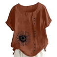 thumbnail image 1 of Birdeem Blouses pour Femmes Été Col Rond Manches Courtes Mode Décontractée Imprimé Bouton Haut T-Shirt, 1 of 9