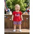 thumbnail image 4 of BemeyourBBs 2Pcs Toddler Baby Girls 4th of July Outfit Patriot Independence Day Summer Clothes Fourth of July Baby Girl Puff Short Sleeve Popsicle Embroidery T Shirt Top and Ruffle Pocket Shorts Set, 4 of 9