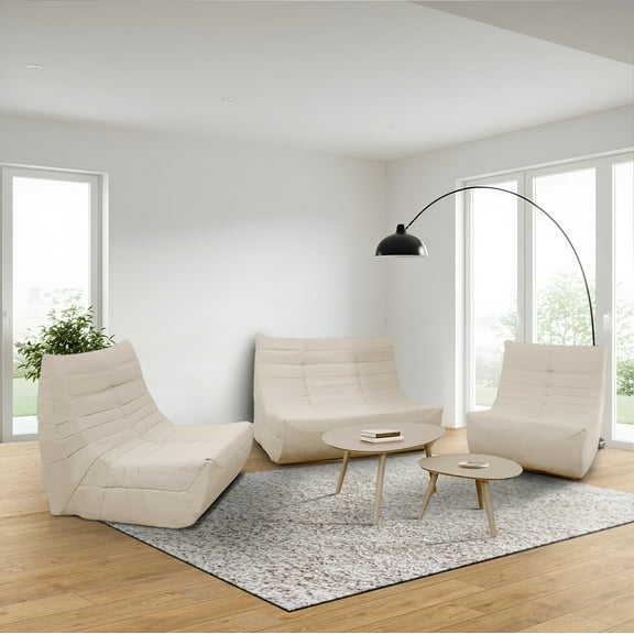 Deko Living 5 Piece Beige Compressed Foam Loveseat Sofa Chairs and Table Set