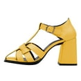 thumbnail image 2 of FSJ Women Chic Square Toe Strappy Chunky Block Heel Sandal T-Strap Caged Adjustable Ankle Buckle Daily Walking Shoes Size 8 Yellow, 2 of 4