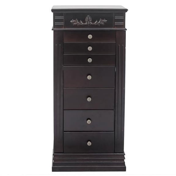 KEINXS Jewelry Armoire with Mirror, 8 Drawers & 16 Necklace Hooks, 2 Side Swing Doors(Brown