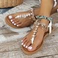 thumbnail image 2 of Mepaouo T Strap Flat Thong Sandals for Women Comfort Gladiator Dressy Summer Beach Flip Flop Shoes, 2 of 7