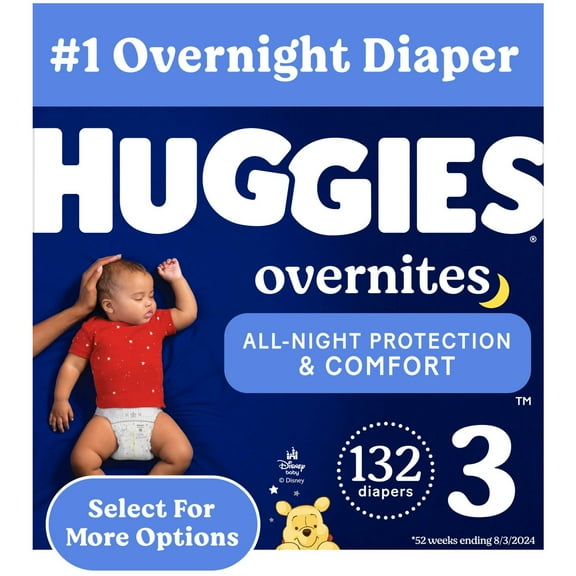 Huggies Overnites Nighttime Diapers, Size 3 (16-28 lbs), 132 Count (Select for More)