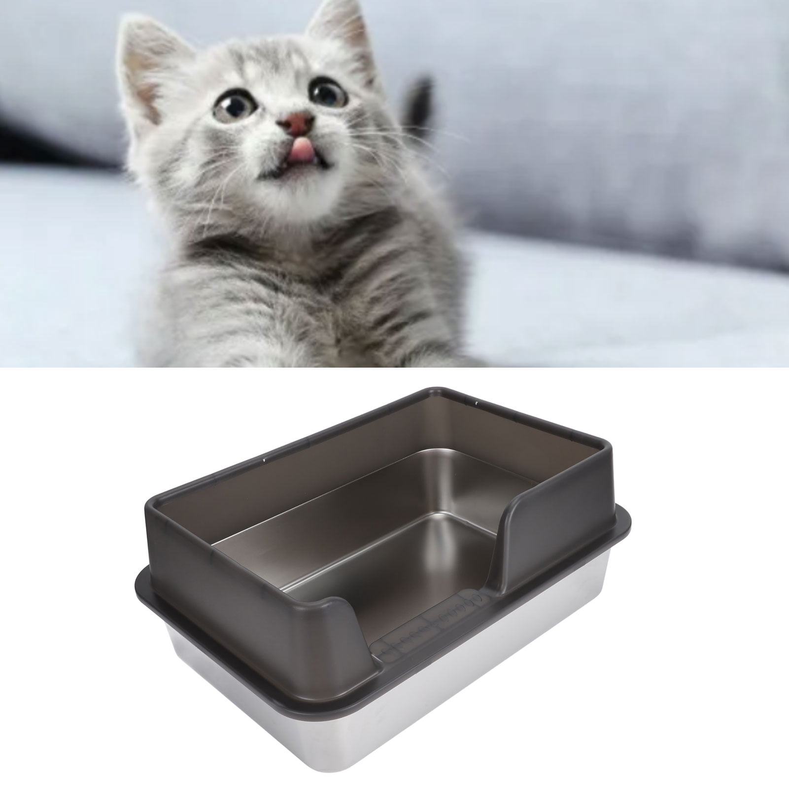 BOKYAN Stainless Steel Cat Litter Box Enclosed High Sided Anti Splashing Pet Pan, Easy to Clean Rectangle Toilet for Small Medium Cats, 20.87 inches / 53 cm Length, Black