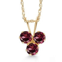 Gem Stone King 14K Yellow Gold Red Rhodolite Garnet 3-Stone Pendant Necklace for Women (0.36 Cttw, Gemstone January Birthstone, Round 3MM, 18 inch Chain)