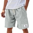thumbnail image 2 of LWavelet Men's Casual Shorts Summer Beach Solid Color Elastic Waist Drawstring Knee Length Breathable Linen Shorts,Gray 4XL, 2 of 4