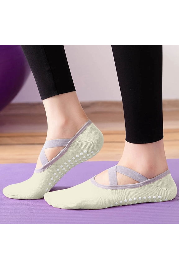Pilates Sock No Show Socks Womens Cross Weave Straps Yoga Grippy Socks with Pilates Silicone