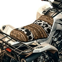 Renewold All-Weather ATV Seat Cover 25x10 Inch, Waterproof Heavy Duty 4 Wheeler Seat Cover ATV Accessories Decor for Yamaha Raptor 700, Polaris Sportsman 450/750, American Tribal Cow Print Brown