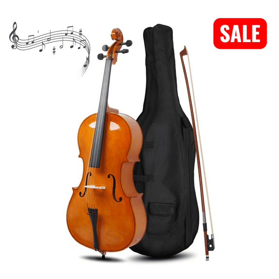 Tcbosik 4/4 Full Size Cello, Acoustic Cello Set with Portable Bag, Bow, Rosin and Bridge, String Musical Instruments for Beginner, Natural