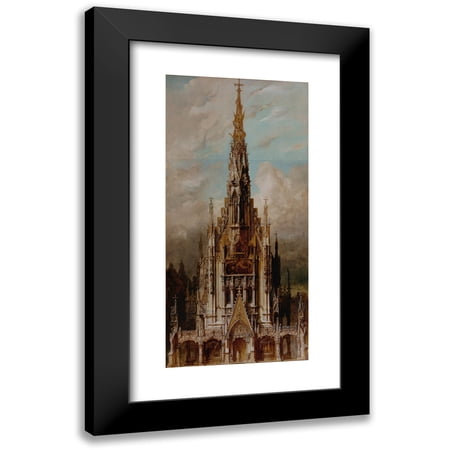 Hans Makart 8x14 Black Modern Framed Museum Art Print Titled - Gothic Burial Church St. Michael, Tower Facade (1883)