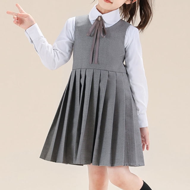 Odeerbi Niñas Uniforme Escolar Verano Plisado Vestido Vestido Tanque Ruffled Vestido Sin Mangas Sun Primavera Princesa Vestido