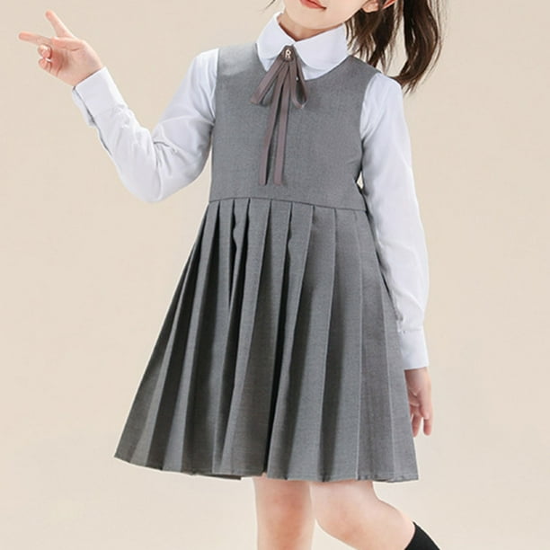 Odeerbi Niñas Uniforme Escolar Verano Plisado Vestido Vestido Tanque Ruffled Vestido Sin Mangas Sun Primavera Princesa Vestido